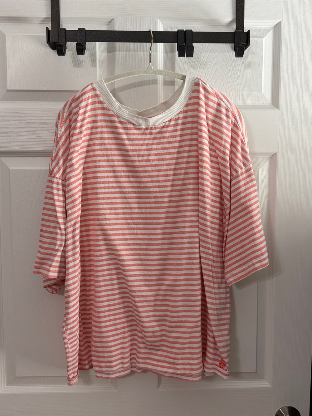 FP Movement by Free People Coral & White Striped Short Sleeve Tee XL